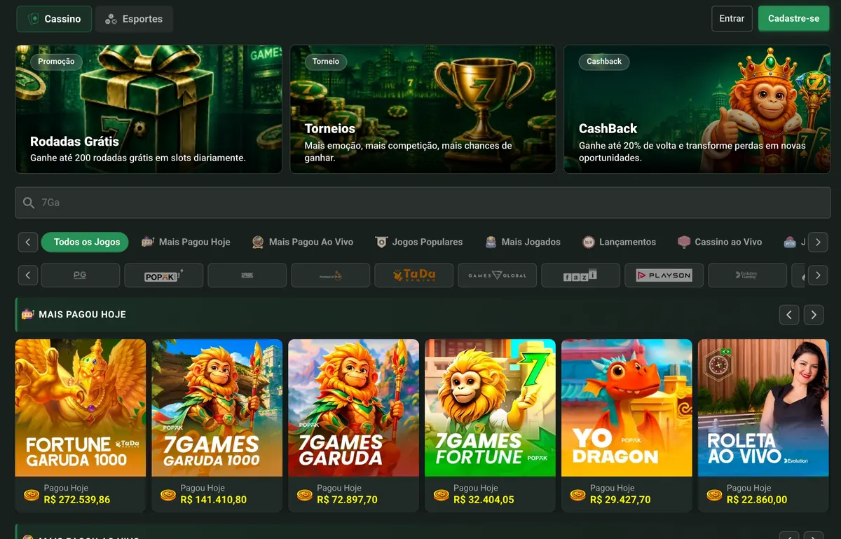 Lobby de slots da 7Games · captura de 30/09/2026